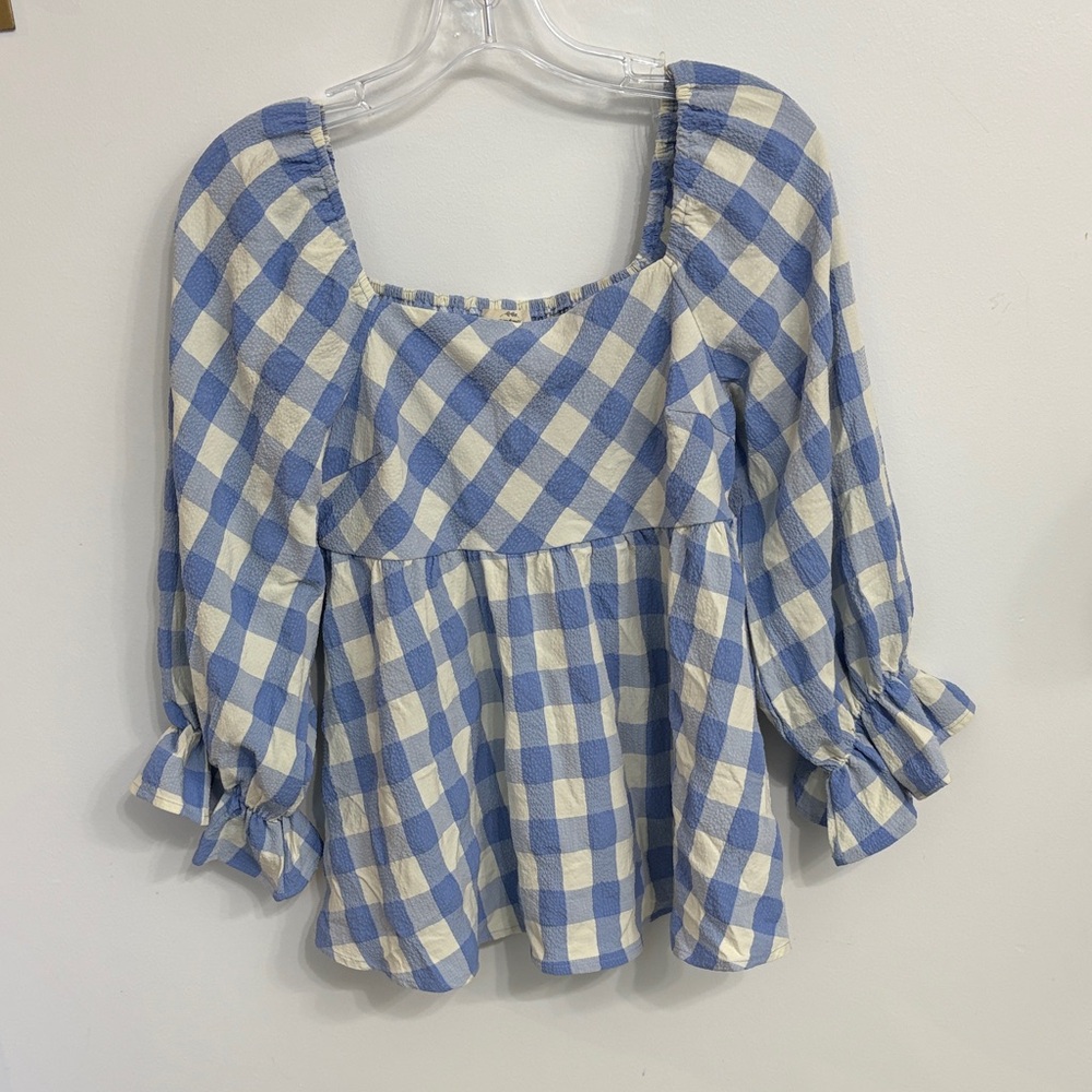 Entro Checkered Blue and White Blouse